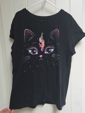 The Children Place Cat Unicorn Cotron Graphic Tee - Black Short Sleeve
